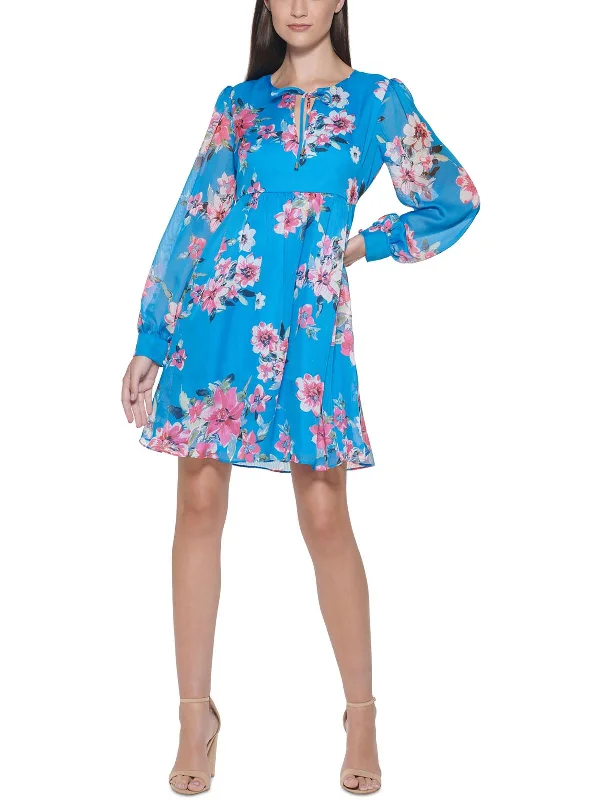 ladies-mini-dress-low-cut-lush-Womens Floral Mini Shift Dress