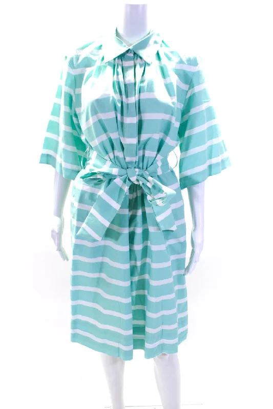 ladies-shirt-dress-cotton-comfort-Milva-Mi Womens Short Sleeve Striped Belted Shirt Dress Mint Green