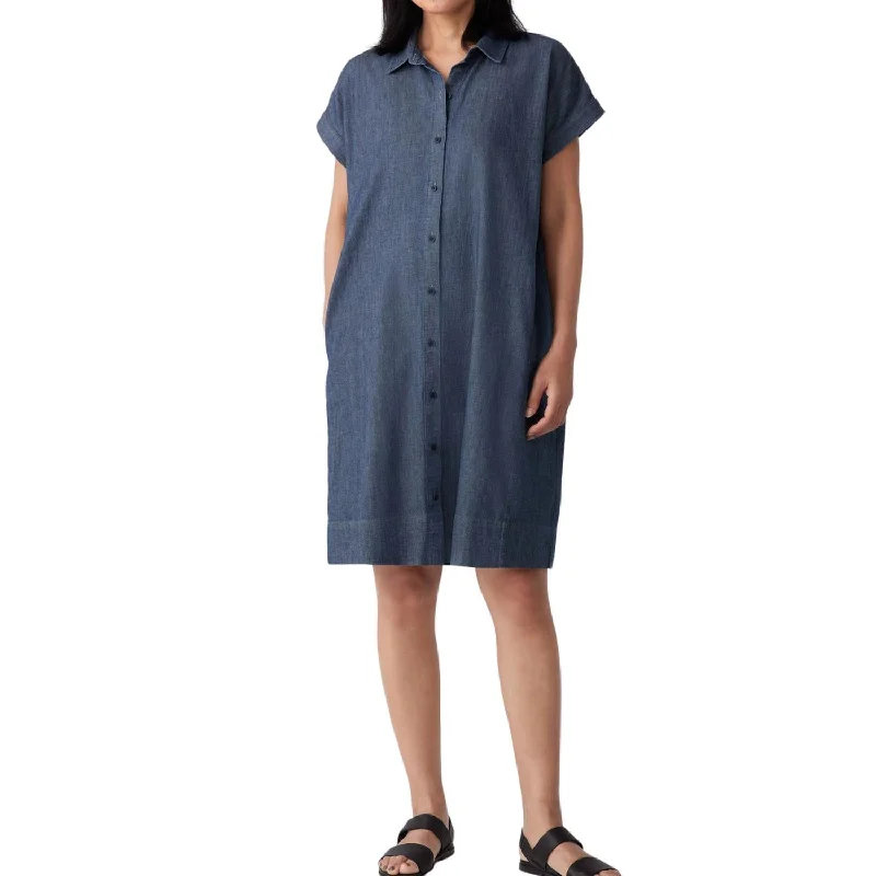 ladies-shirt-dress-girls-night-Cap Sleeve Shirt Dress In Denim