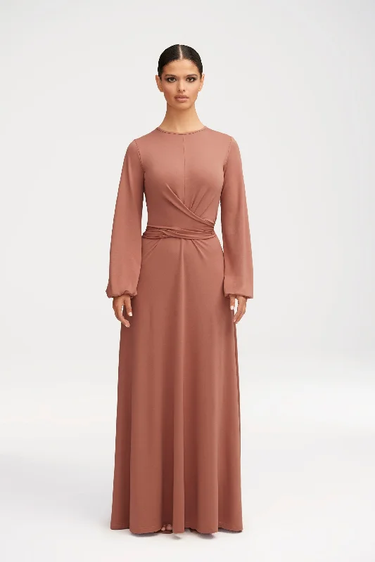 Women's maxi dress belt flow -Alice Jersey Tie Waist Maxi Dress - Dusty Rose