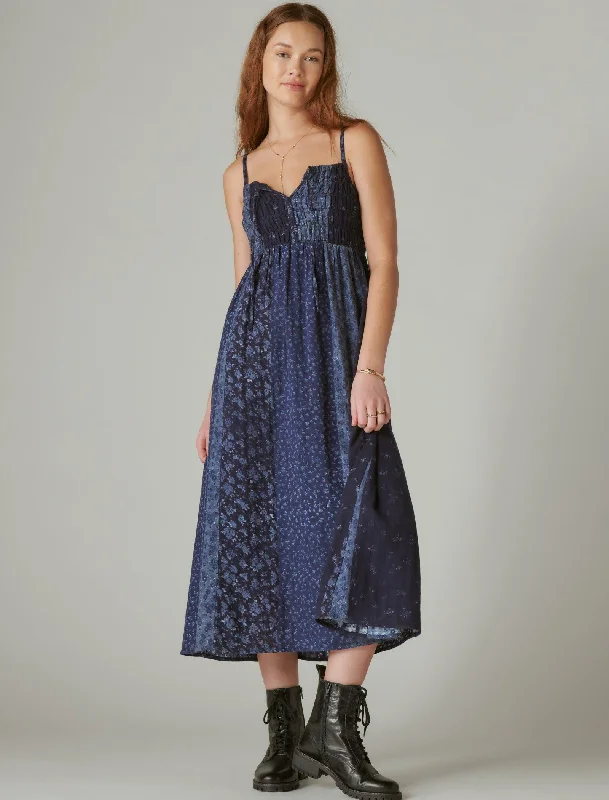 Women's maxi dress midi sweep -Lucky Brand Women's Indigo Tie Front Maxi Dress