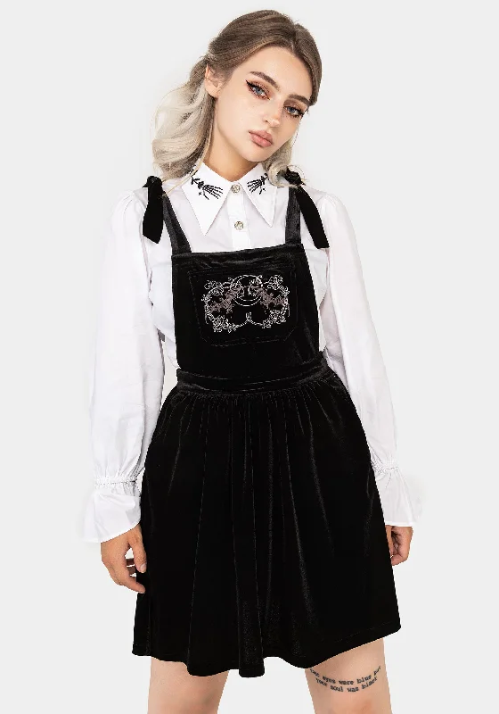 ladies-mini-dress-insta-ignite-Vampyrum Bat Embroidered Mini Pinafore Dress