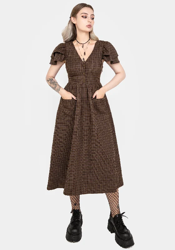 ladies-midi-dress-pleated-poetry-Sweetspire Check Button Up Midi Dress