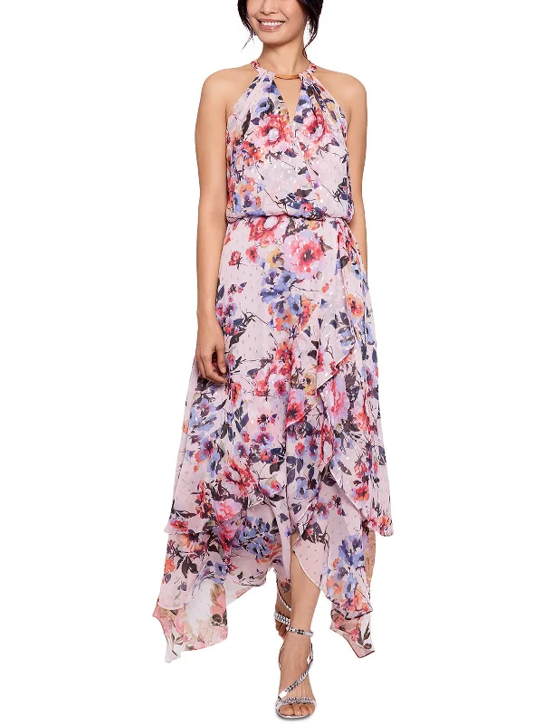 Women's maxi dress loud flow -Womens Floral Print Maxi Halter Dress