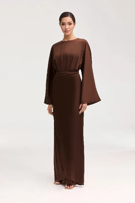 Women's maxi dress meal ripple -Cedra Satin Wrap Maxi Dress - Chocolate