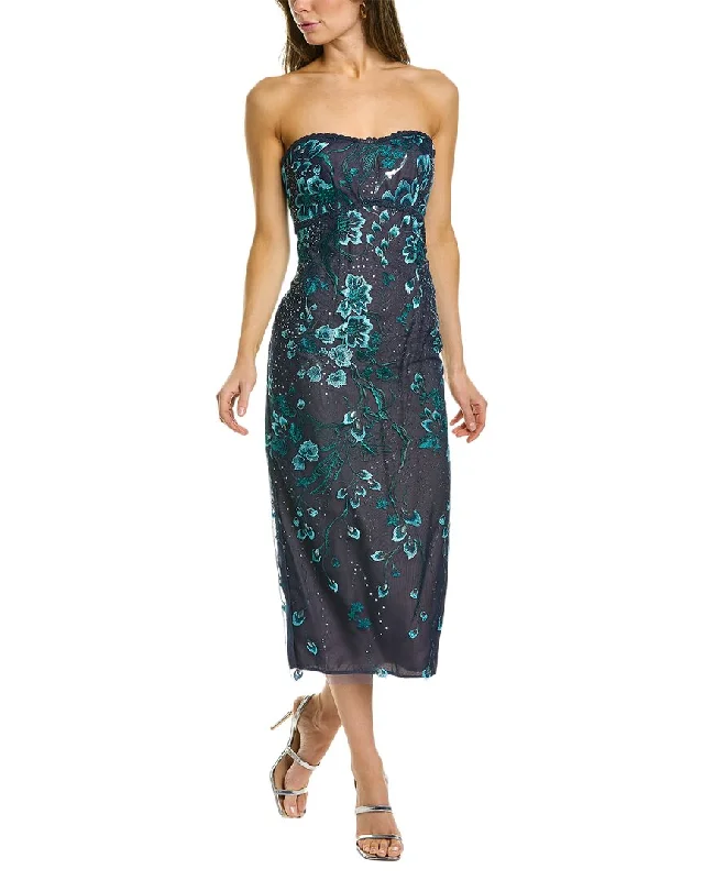 ladies-midi-dress-velvet-vibe-Marchesa Notte Strapless Embroidered Midi Dress