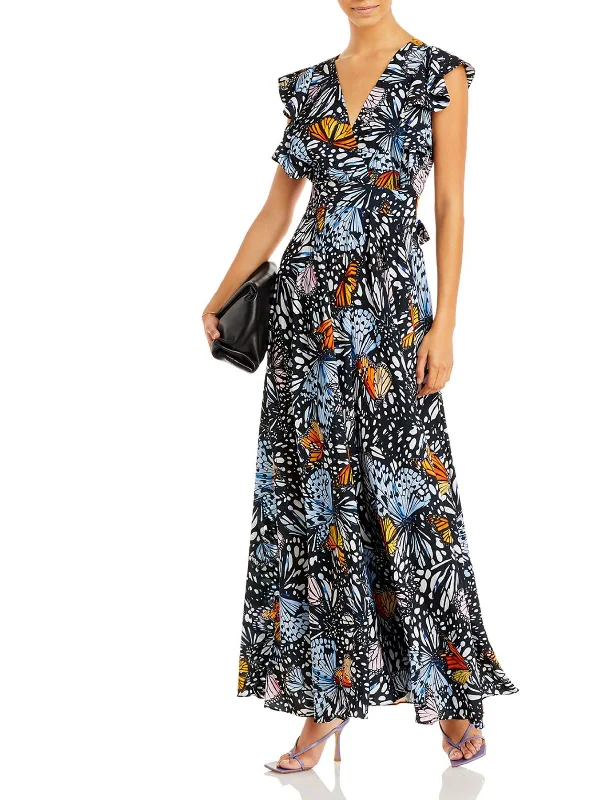 Women's maxi dress cheer flow -Butterfly Womens Flutter Sleeve Long Maxi Dress