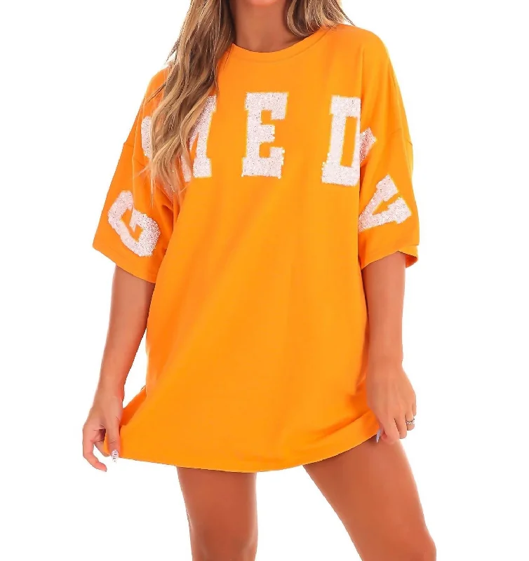 ladies-shirt-dress-custom-made-Gameday Go-To T-Shirt Dress In Orange