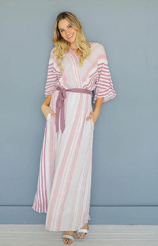 Women's maxi dress heat sweep -Giselle Mauve Stripe Maxi Dress - DM Exclusive - Nursing Friendly - Maternity Friendly - FINAL SALE