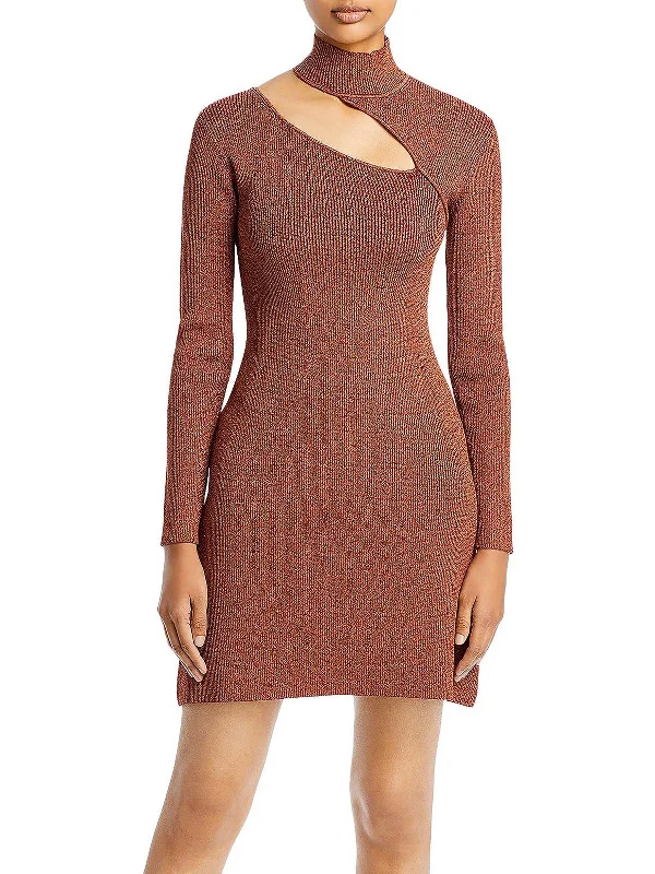 Women's bodycon dress avant-garde -Womens Ribbed Mockneck Mini Bodycon Dress