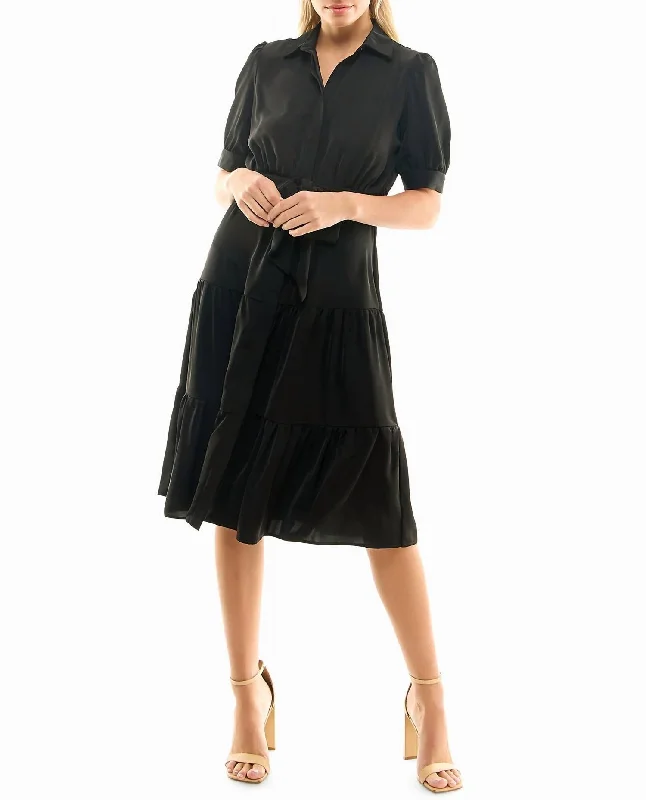 ladies-shirt-dress-monochrome-Katy Silk Midi Shirt Dress In Very Black