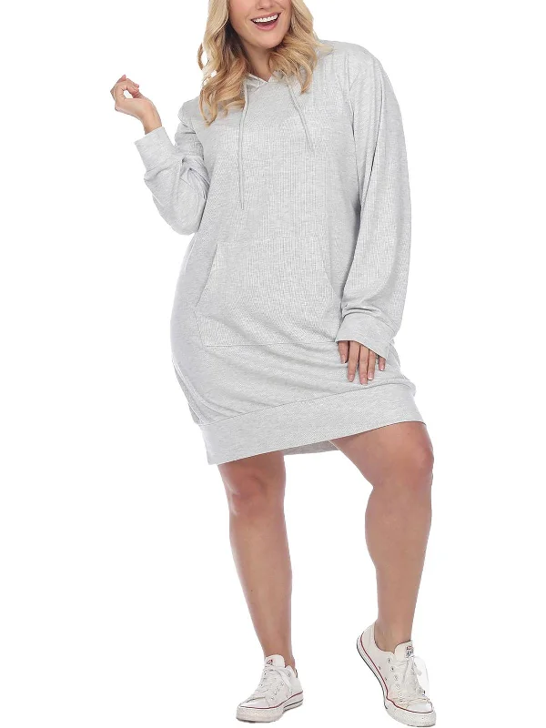 ladies-shirt-dress-taupe-neutral-Plus Womens Hoodie Short Sweatshirt Dress