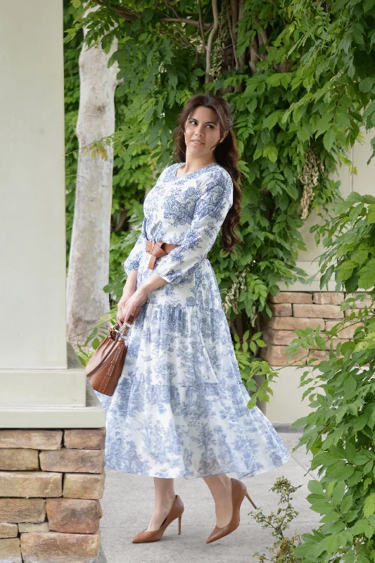 Women's maxi dress bump flow -New Marbella Navy Toile Maxi Dress