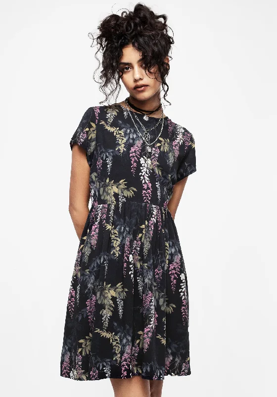 ladies-mini-dress-leather-lift-Wisteria Floral Print Mini Skater Dress