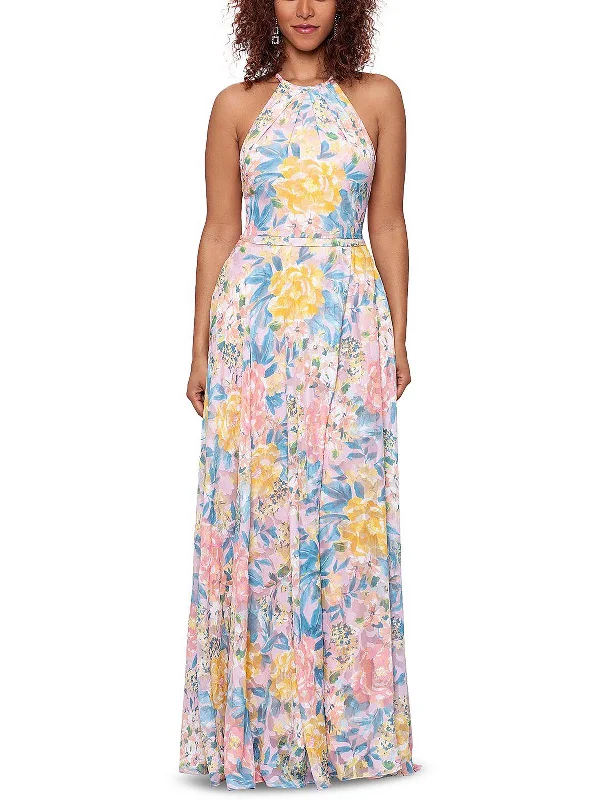 Women's maxi dress bare ripple -Petites Womens Floral Halter Maxi Dress