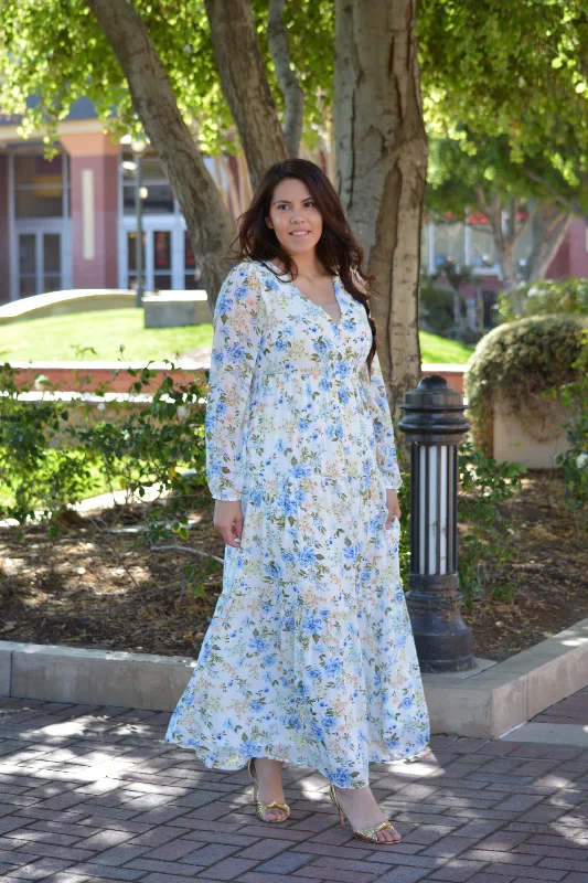 Women's maxi dress mild sweep -Selena Ivory Floral Maxi Dress