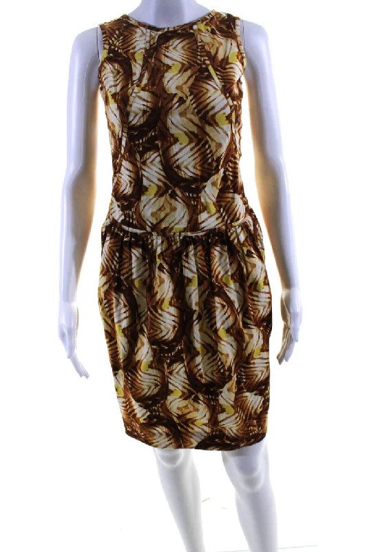 Women's bodycon dress affordable -Oscar de la Renta Womens Brown Printed Silk Sleeveless Bodycon Dress