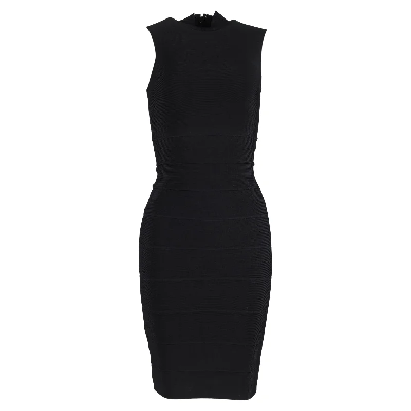 Women's bodycon dress flared sleeve -Herve Leger Bandage Turtleneck Knee-Length Bodycon Dress in Black Rayon