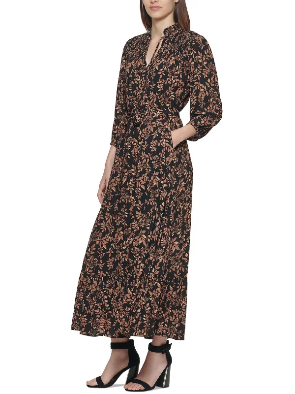 Women's maxi dress kin sweep -Womens Smocked Rayon Maxi Dress