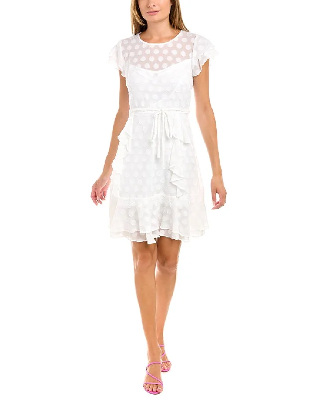 ladies-mini-dress-crochet-cute-KARL LAGERFELD Clip Dot Tiered Ruffle Mini Dress