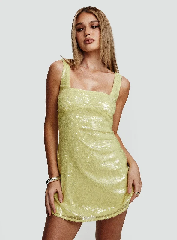 ladies-mini-dress-dance-dazzle-Dasha Mini Dress Yellow Sequin