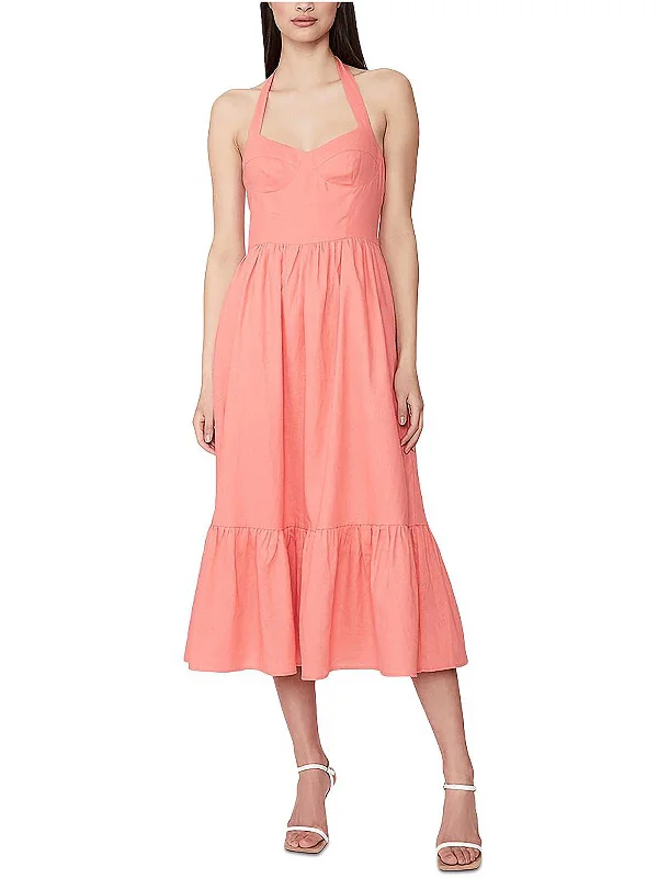 ladies-midi-dress-buttoned-breeze-Riri Womens Halter Open Back Midi Dress