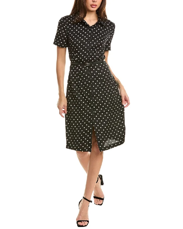 ladies-shirt-dress-keyhole-detail-Pascale La Mode Belted Polka Dot Shirtdress