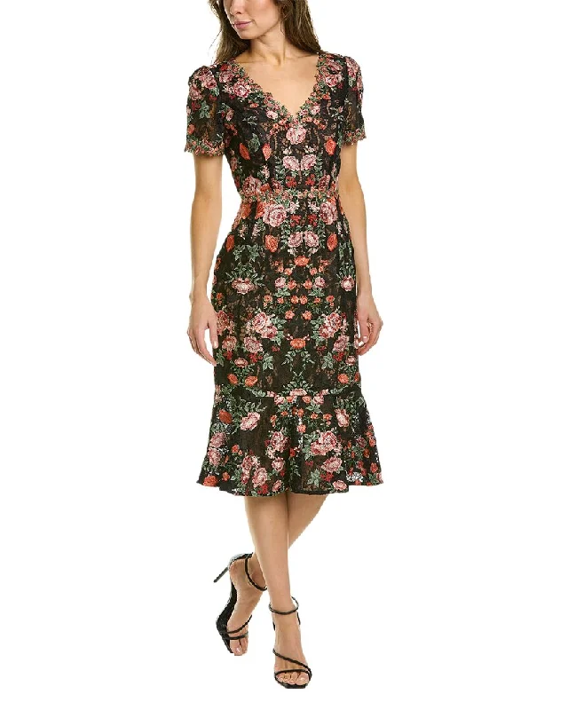 ladies-midi-dress-green-glow-Marchesa Notte Floral Midi Dress