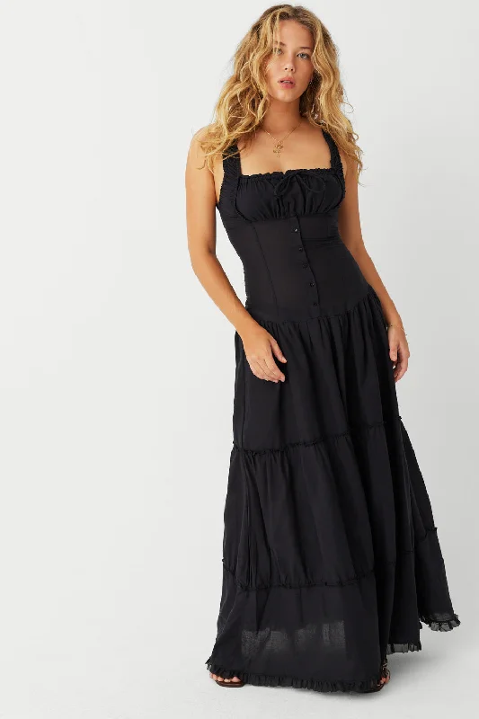 Women's maxi dress heat sweep -Christabelle Ruffle Maxi Dress - Black