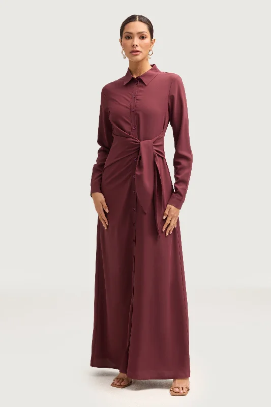 Women's maxi dress loose drift -Sandra Side Tie Maxi Dress - Marron