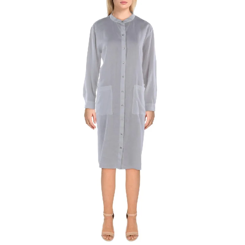 ladies-shirt-dress-keyhole-detail-Womens Classic Collar Midi Shirtdress