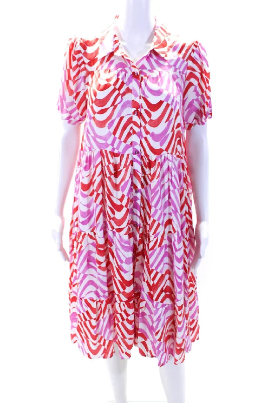 ladies-shirt-dress-tie-dye-trend-Better Rich Womens Abstract Stripe Satin A Line Shirt Dress Pink Red