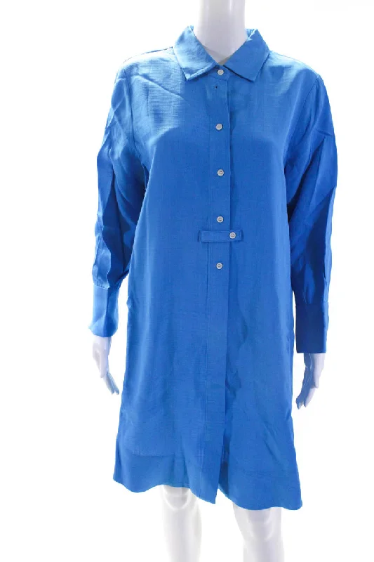 ladies-shirt-dress-sleeveless-crisp-CO Womens Long Sleeve Button Down Midi Shirt Dress Cerulean