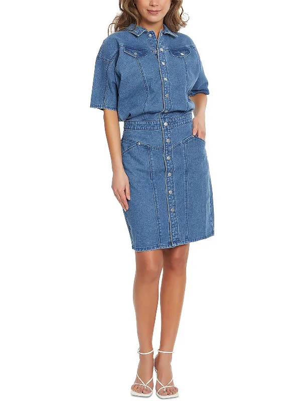 ladies-shirt-dress-flirty-look-Womens Denim Button Down Shirtdress