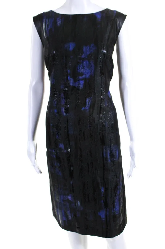 Women's bodycon dress off shoulder -Lafayette 148 New York Womens Black Blue Printed Sleeveless Bodycon Dress