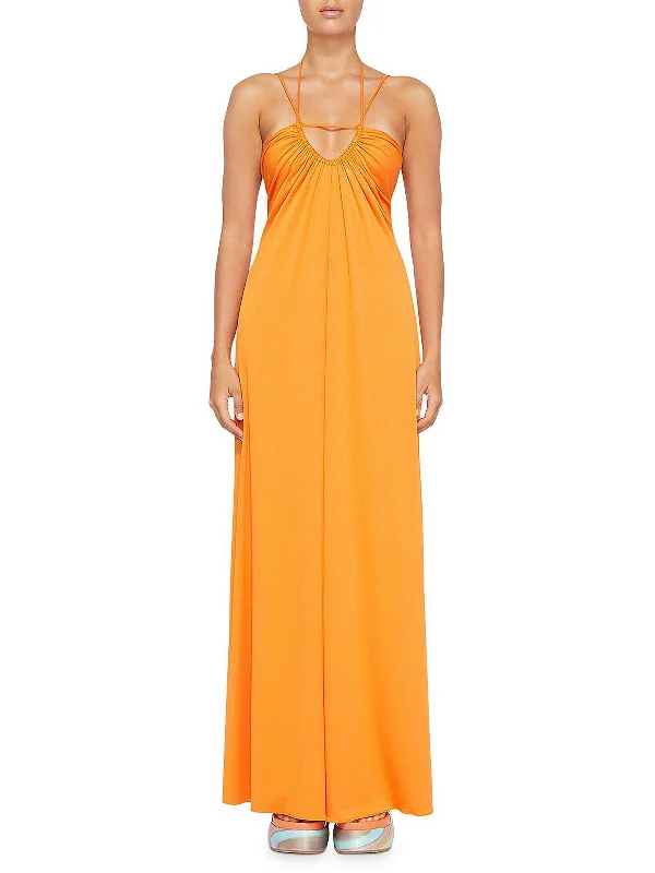 Women's maxi dress plush sweep -Hayes Womens Ruched Open Back Maxi Dress