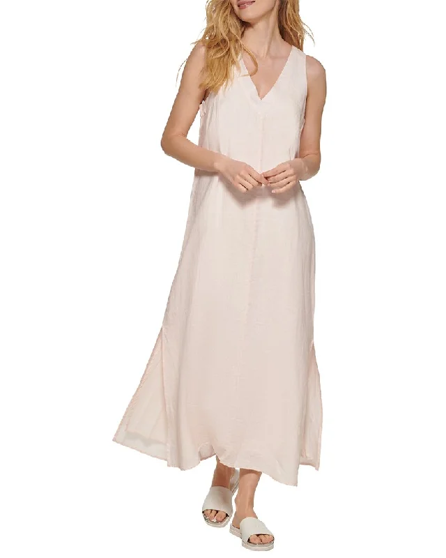 Women's maxi dress desk flow -DKNY V-Neck Linen Maxi Dress