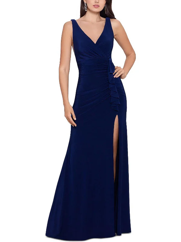 Women's maxi dress love sweep -Womens Front Slit Maxi Evening Dress