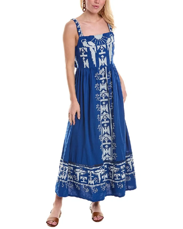 Women's maxi dress yule sweep -FARM Rio Embroidered Linen-Blend Maxi Dress