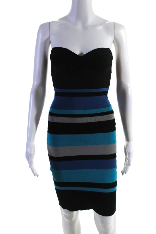 Women's bodycon dress ruffle -Herve Leger Womens Colorblock Print Strapless Bodycon Dress Multicolor