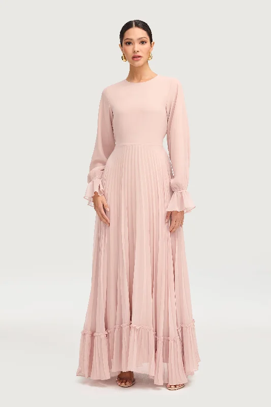 Women's maxi dress saffron shine -Hajer Pleated Chiffon Maxi Dress - Jasmine Pink