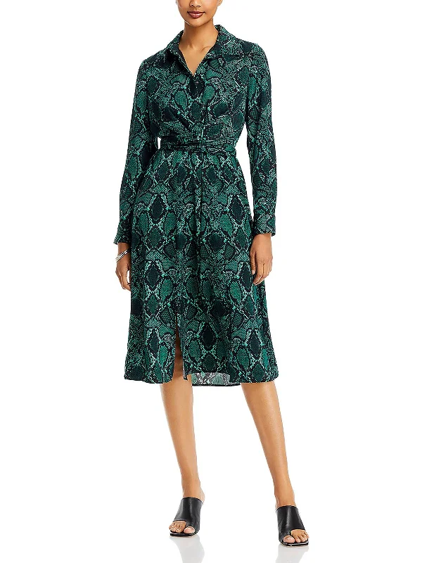 ladies-shirt-dress-sheer-overlay-Marina Womens Snake Print Midi Shirtdress