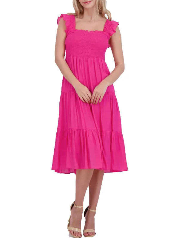 Women's maxi dress bright sweep -Womens Textured Ruffle Sleeve Maxi Dress