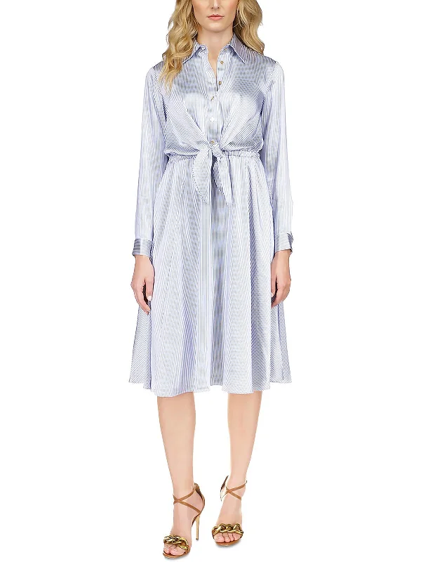 ladies-shirt-dress-lavender-light-Womens Pinstripe Midi Shirtdress