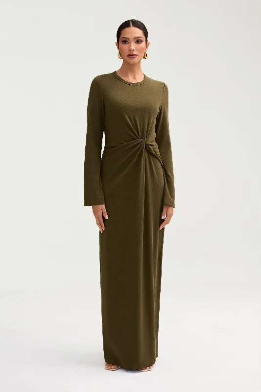 Women's maxi dress shape drift -Aissia Ribbed Twist Front Maxi Dress - Olive Night