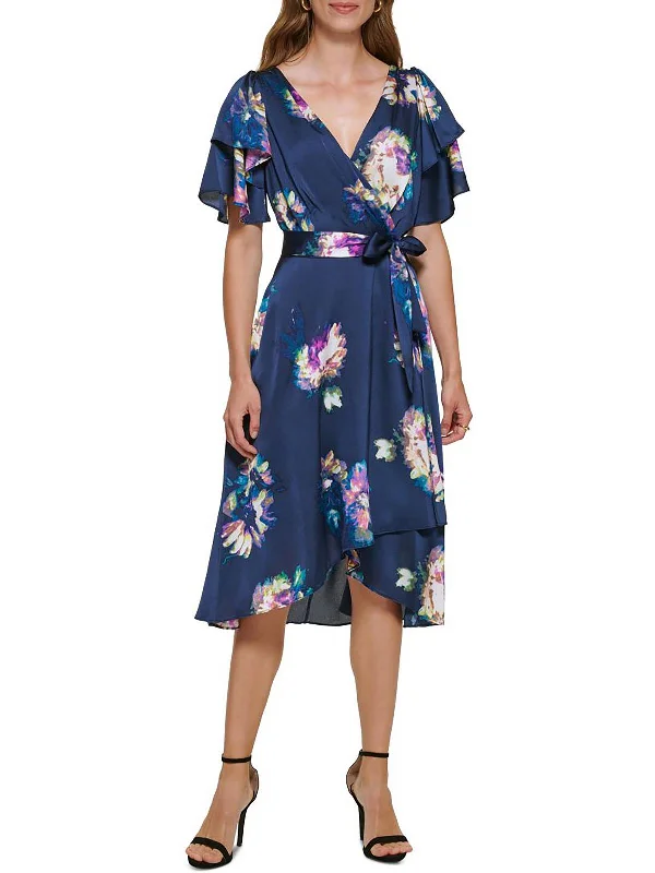 ladies-midi-dress-plus-size-pride-Womens Floral Faux Wrap Midi Dress