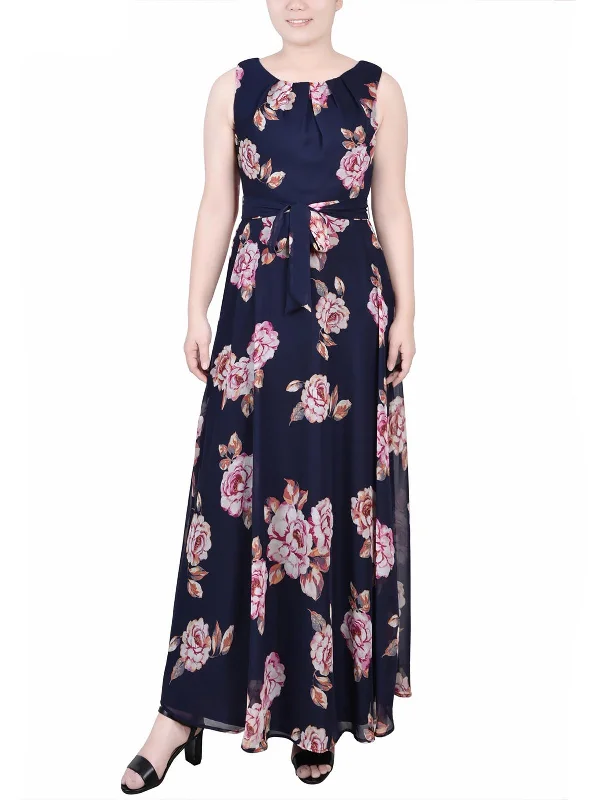 Women's maxi dress lively flair -Petites Womens Chiffon Floral Maxi Dress