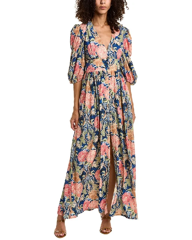 Women's maxi dress neat ripple -Gracia Bishop Sleeve Maxi Dress