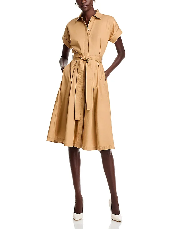 ladies-shirt-dress-versatile-wear-Womens Cotton Pleated Shirtdress