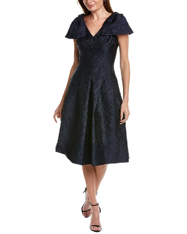 ladies-midi-dress-sapphire-sweep-Teri Jon by Rickie Freeman Jacquard Midi Dress